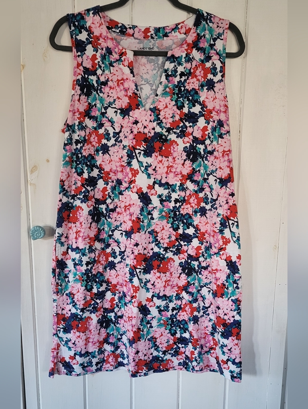 Lands End Multicolor Floral V Neck Cotton Tank Dress